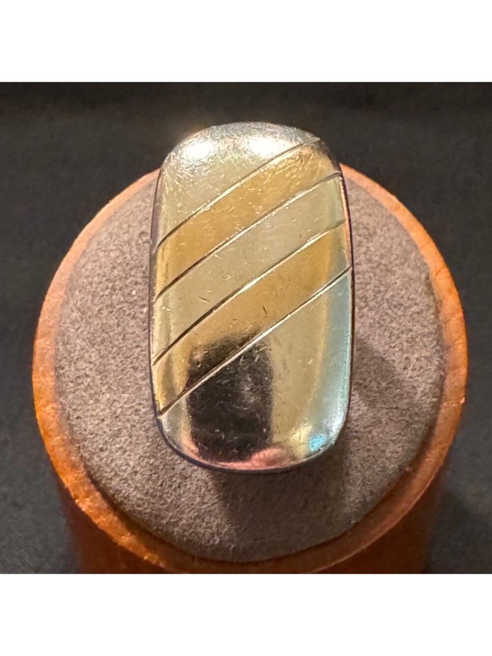 VTG Two Tone Sterling Silver 925 Striped Gold Design Band Ring Size 5.25